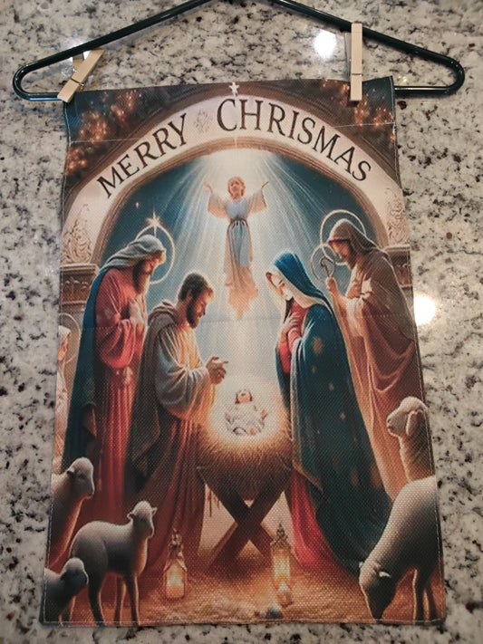 Garden Flag - Merry Christmas Nativity w/ Animals and Angel - Religious