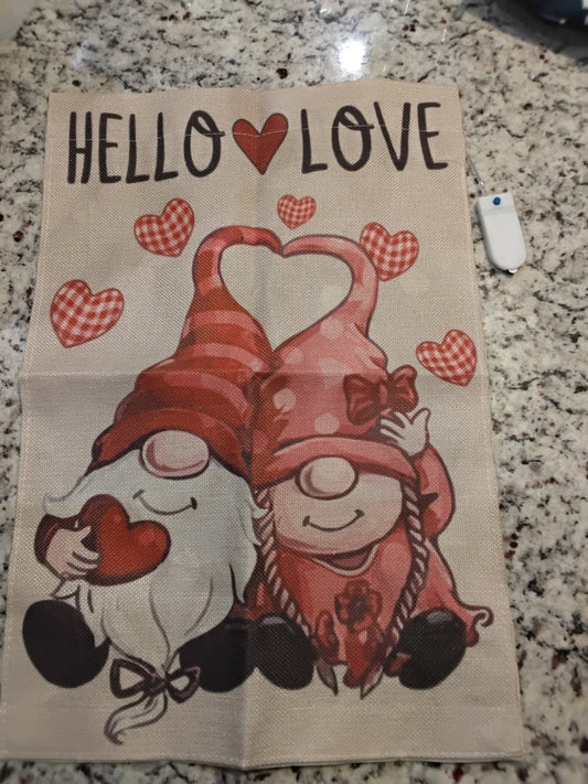 Garden Flag - Hello Love Gnomes Valentine's Day