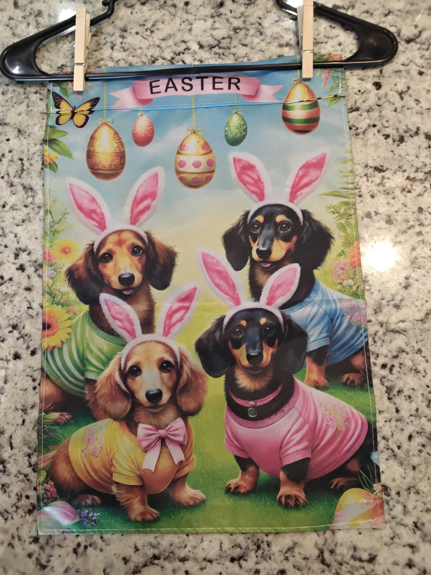 Garden Flag - Easter Four (4) Dogs Dachshund (Doxen)