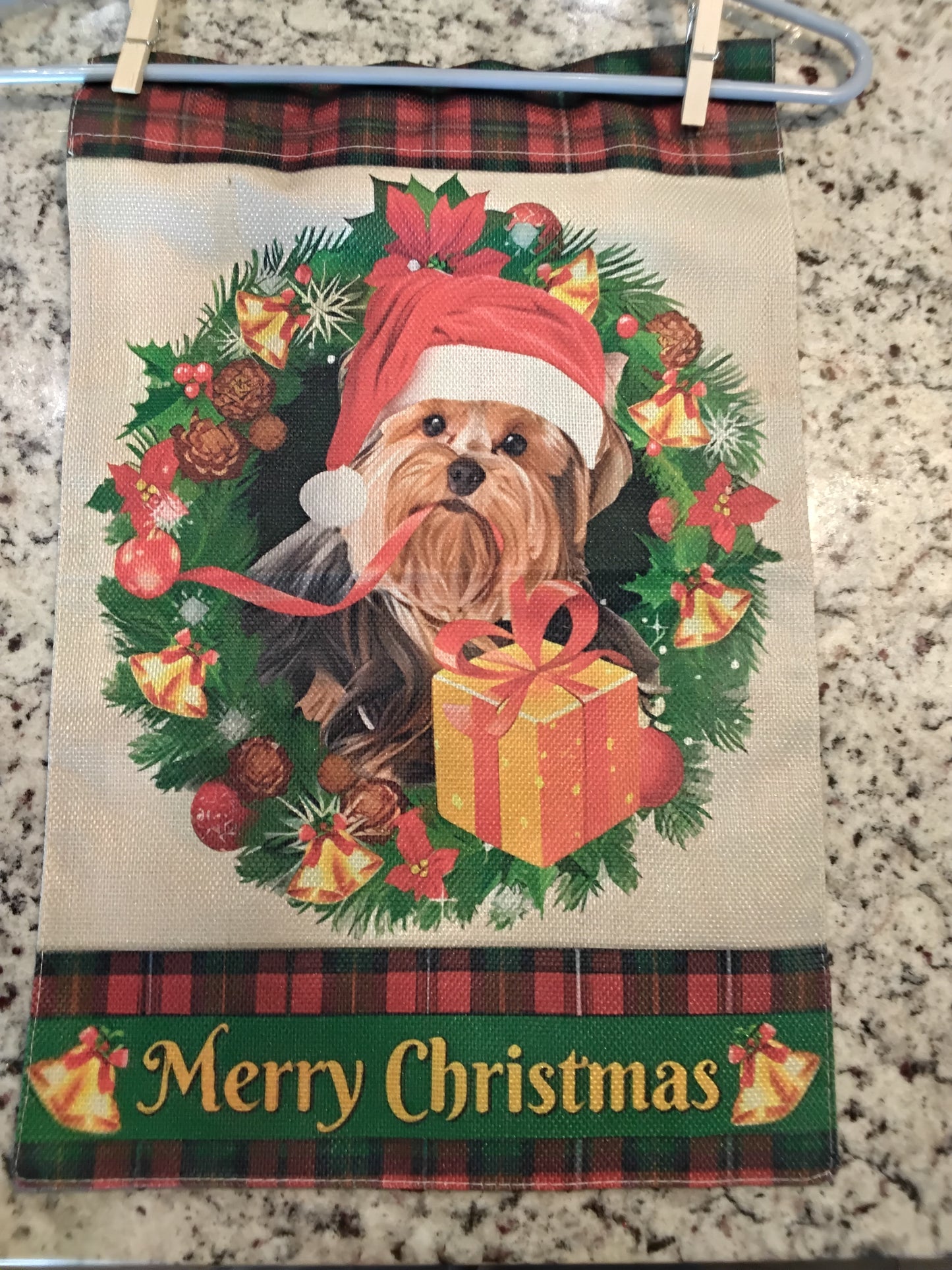 Garden Flag - Merry Christmas Yorkie Dog