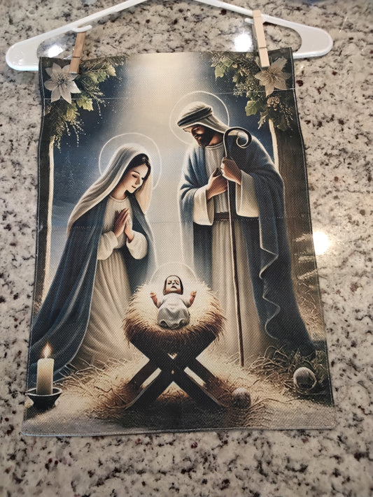 Garden Flag - Mary, Joseph & Jesus in Manager - Christmas Religious