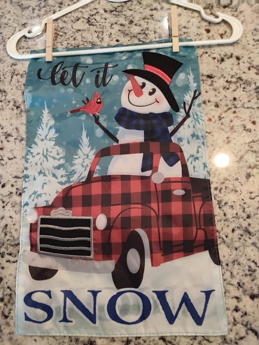 Garden Flag - Let It Snow Snowman in Red Truck