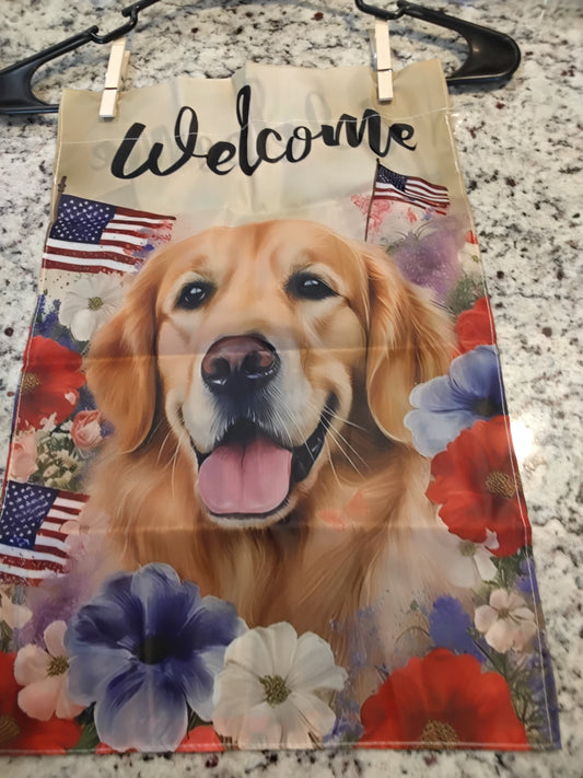 Garden Flag - American Flag and Golden Retriever - 4th of July