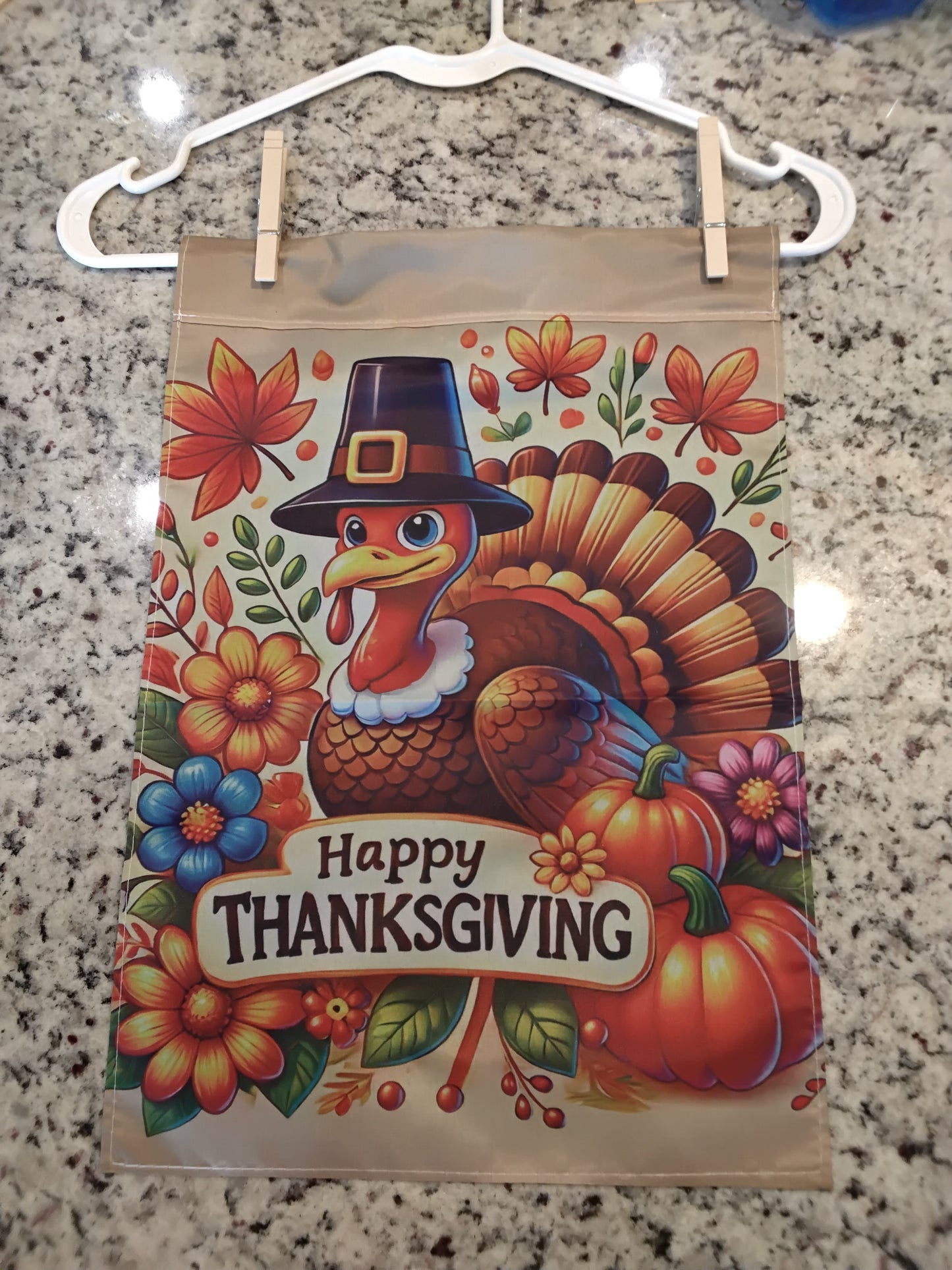 Garden Flag - Happy Thanksgiving Turkey Bright Colorful