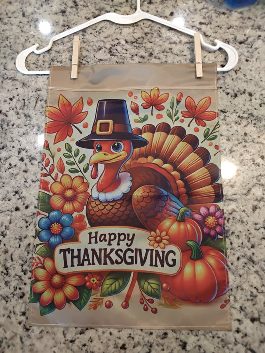 Garden Flag - Happy Thanksgiving Turkey Bright Colorful
