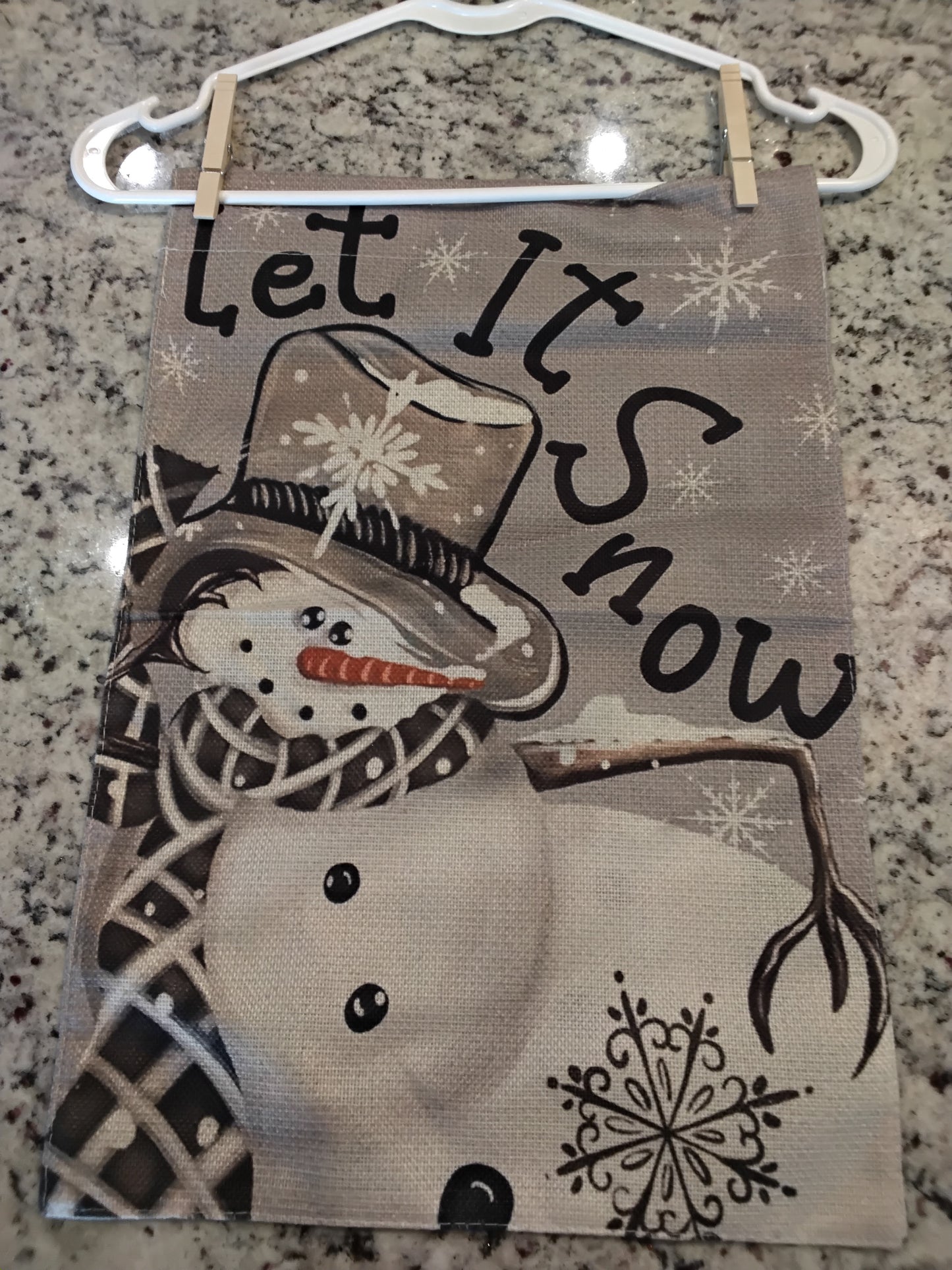 Garden Flag - Let It Snow - Grey / Gray and Black Snowman