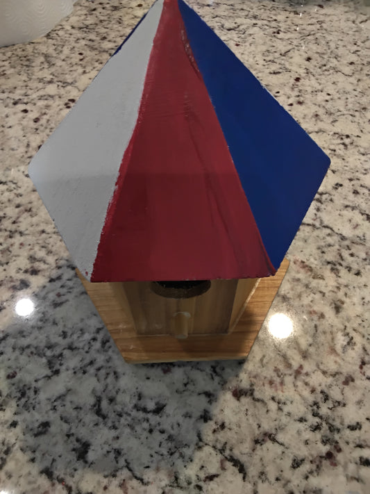 Birdhouse - Large - Handmade - Hand Painted - Peak Roof, Red, White, Blue - 4th of July - Memorial Day