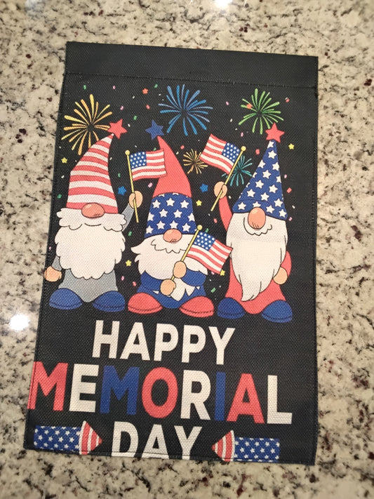 Garden Flag - Happy Memorial Day Gnomes
