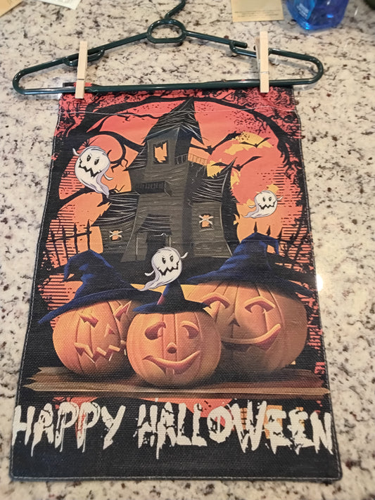 Garden Flag - Happy Halloween Three (3) Pumpkins Scary Spooky