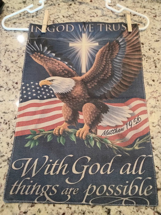 Garden Flag - American Flag and Matthew 19:26 - 4th of July