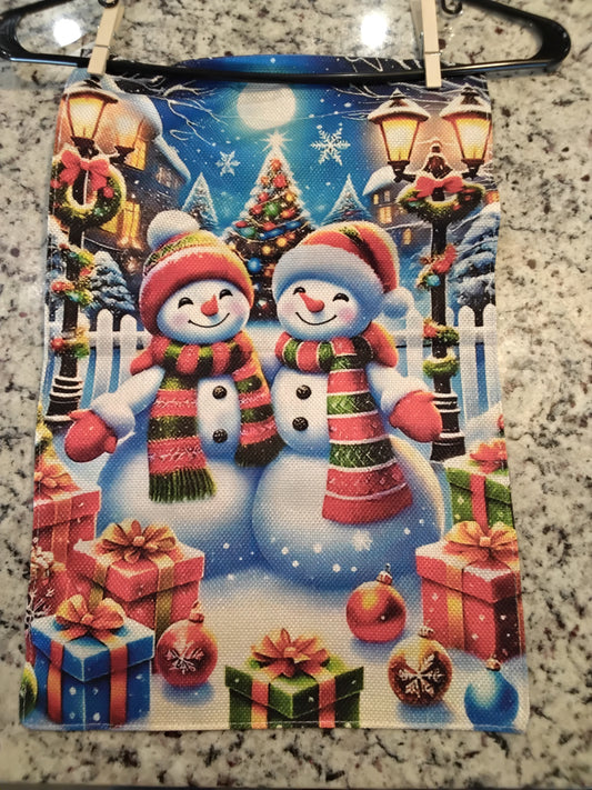 Garden Flag - Snowman Pair (Two) Christmas Gifts / Presents and Tree
