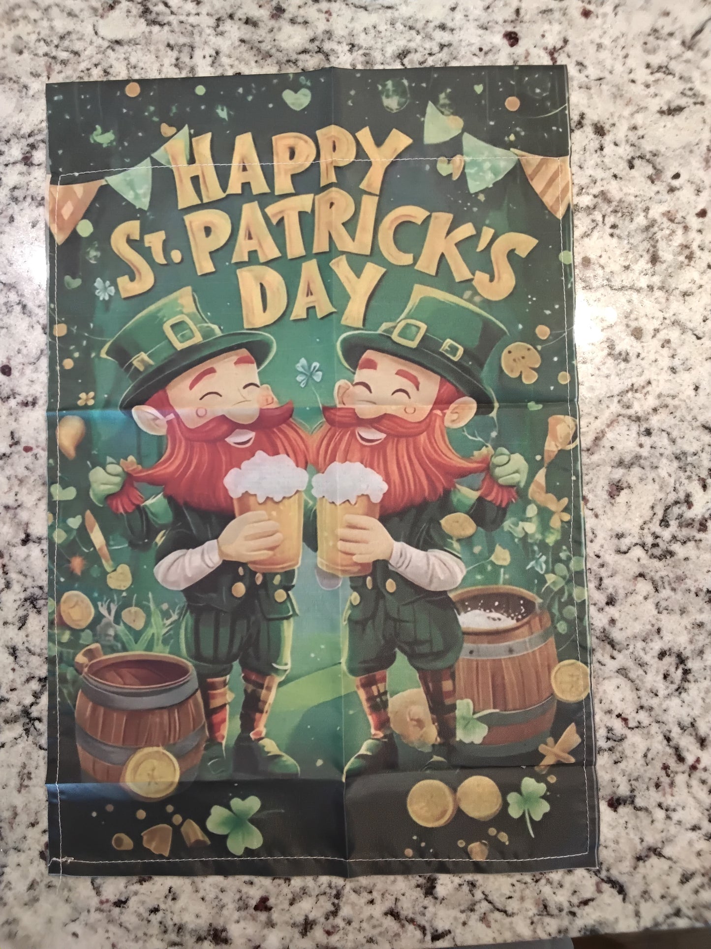 Garden Flag - Happy St. Patrick's Day - Clover Rainbow Leprechaun